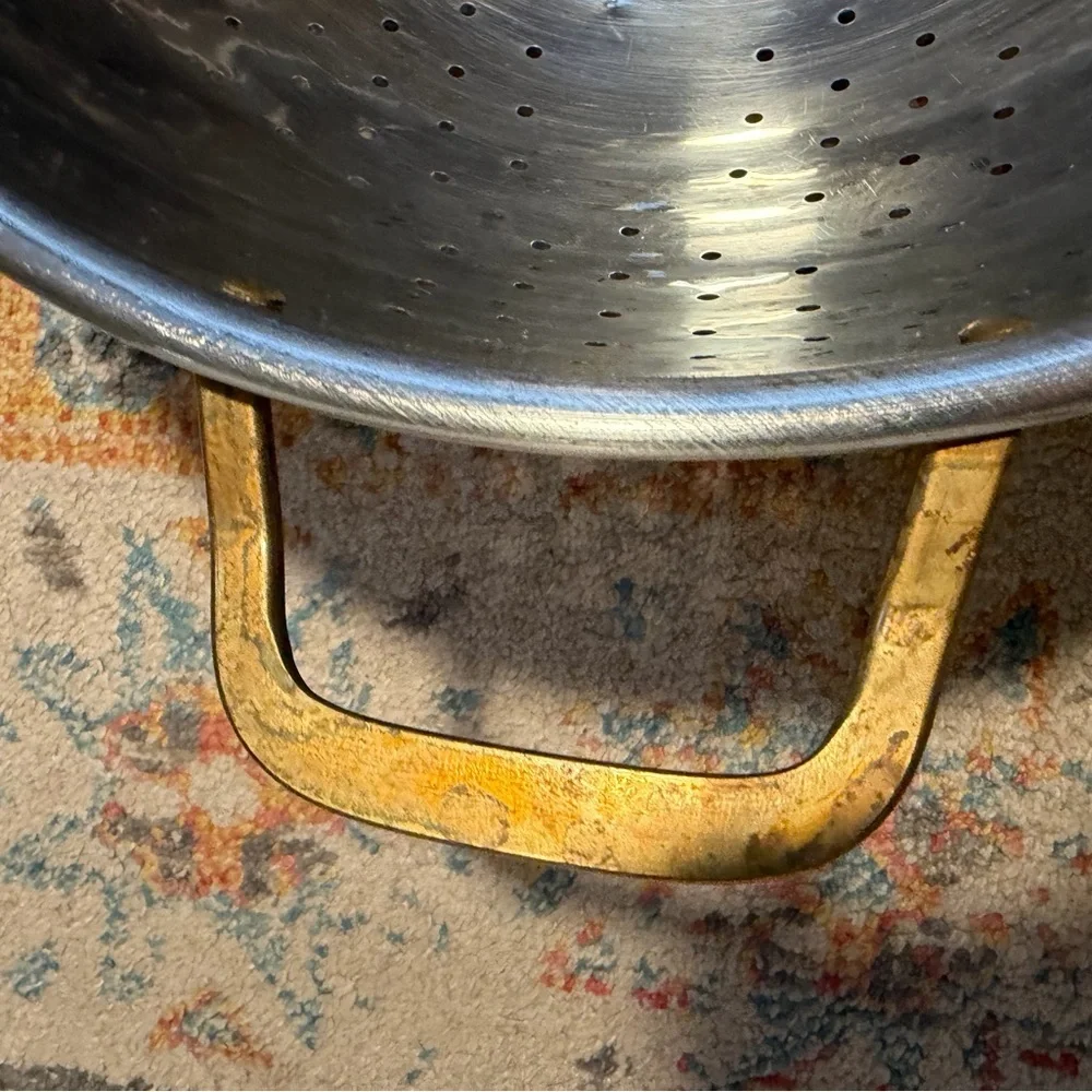 Vintage Stainless Steel Colander with brass handles